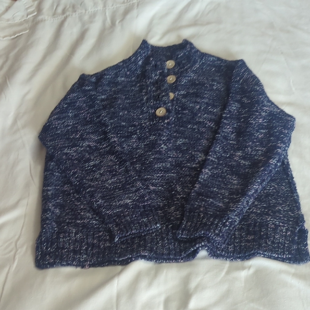 Sweater Tribal Speckled Navy Blue Mock Neck Quarter Button women's Xlg/16